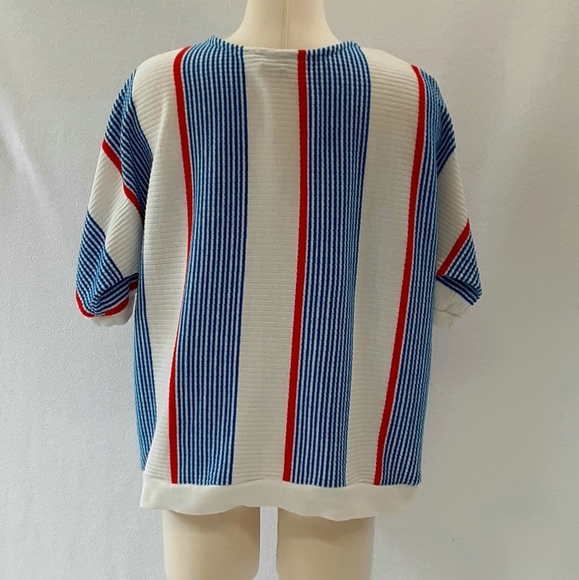 La Rose pullover 70s vintage sweater red white blue stripe dolman elbow sleeve - Picture 6 of 9